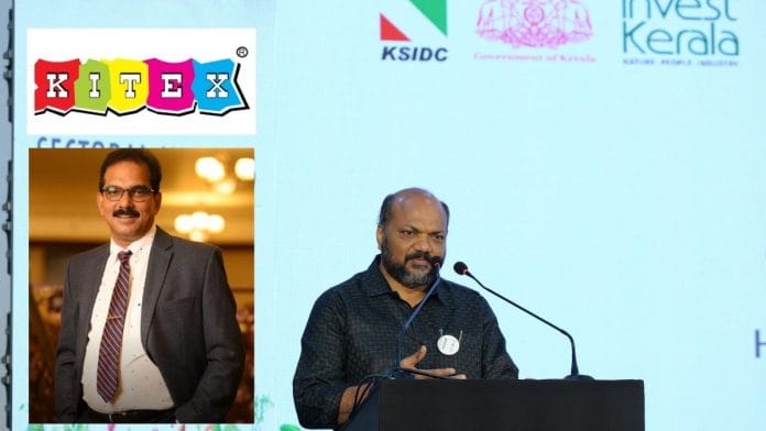 Kitex MD Jacob Sabu (L) and Kerala Industries Minister P. Rajeev | Courtesy: LinkedIn@Kitex / X@PRajeevOfficial