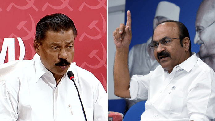 File photo of CPI(M)'s MV Govindan and Congress's V.D. Satheesan | ANI