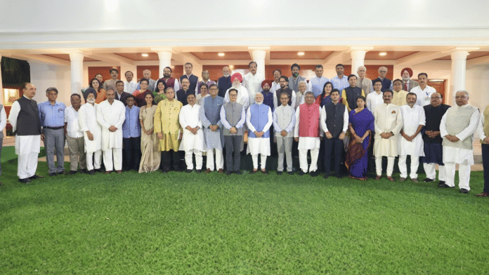 PM Modi with members of all-party Op Sindoor delegations at 7 Lok Kalyan Marg, New Delhi on 10 June 2025. | X\@narendramodi