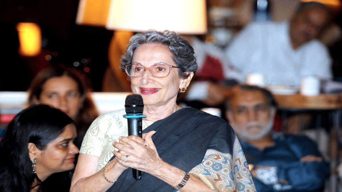 Bachi Karkaria, journalist, asking a question to our guest, Air Chief Marshal VR Chaudhari (Retd)