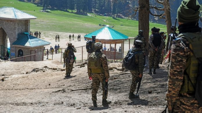 File photo of security personnel at Baisaran in Pahalgam in aftermath of terror attack | ANI