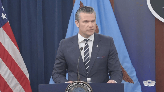 U.S. Secretary of Defense Pete Hegseth holds a briefing at the Pentagon, after the U.S. struck Iranian nuclear facilities, during the Israel-Iran conflict, 22 June 2025 | Reuters