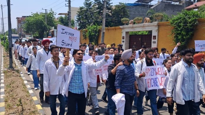 A file photo of MBBS students and interns from Government Medical College Amritsar protesting. | Photo: By special arrangement