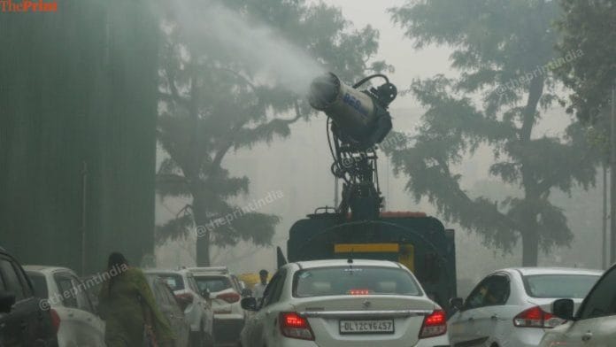 Anti-smog guns being used to spray water droplets to curb air pollution, in New Delhi in November 2024 | Suraj Singh Bisht | ThePrint