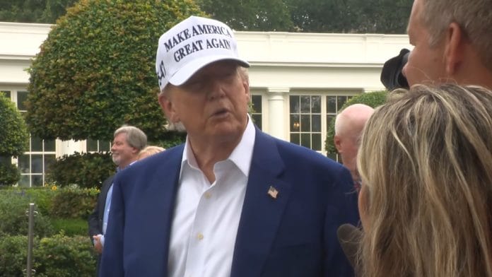 US President Donald Trump speaking to reporters on South Lawn of White House on 18 June, 2025 | YouTube @The White House