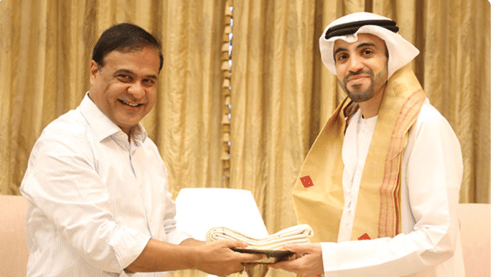 Assam CM Himanta Biswa Sarma meets UAE Ambassador to India Abdulnasser Alshali. Photo | ANI