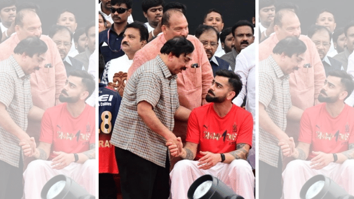 Karnataka CM's political secretary K Govindaraj with RCB player Virat Kohli | X/@Iam_KGovindaraj