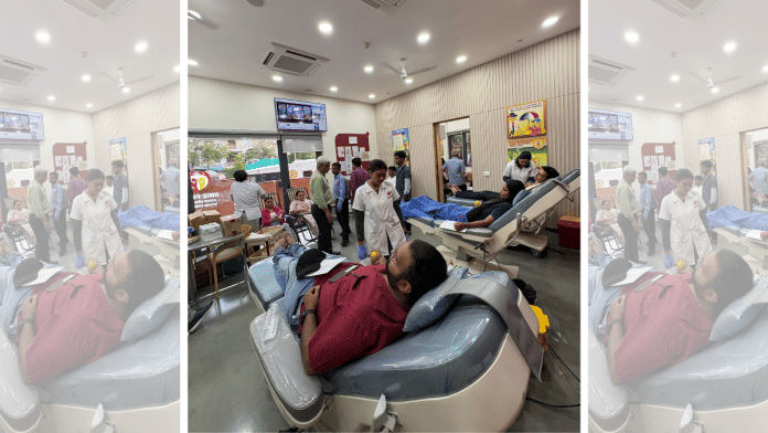Volunteers are donating blood for the victims of the Air India plane crash, at the Red Cross office for the second day on Friday | By Special Arrangement