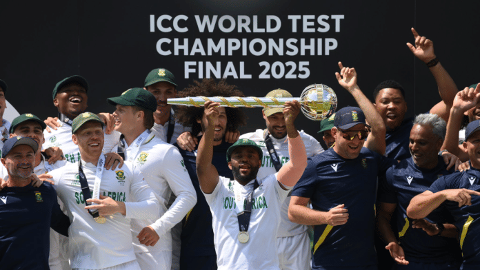 The South Africa team after winning the WTC final against Australia at Lord's | X/@ICC