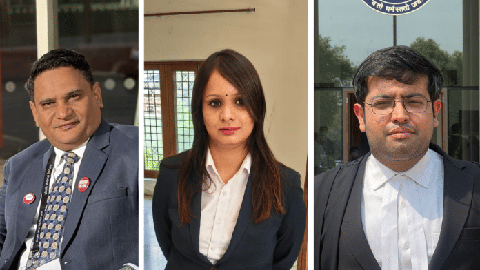 Medical doctor and disability rights crusader Dr Satendra Singh, judicial candidate Sravya Sindhuri, and advocate Prannv Dhawan (from left to right) | By Special Arrangement