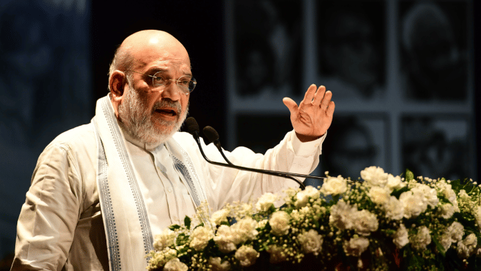 Union Home Minister Amit Shah speaks at the programme organised on the eve of the 50th anniversary of the Emergency, in New Delhi on Tuesday | Suraj Singh Bisht | ThePrint