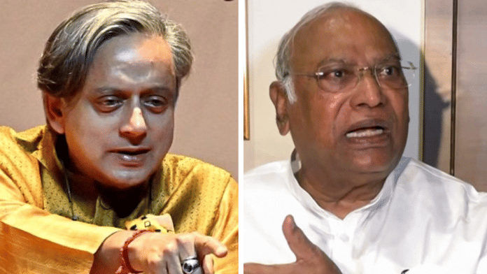 File photo of senior Congress leaders Shashi Tharoor and Mallikarjun Kharge | ANI
