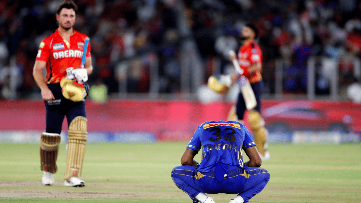 Mumbai Indians' captain Hardik Pandya reacts after his team's defeat against Punjab Kings in the Qualifier 2 Sunday | ANI