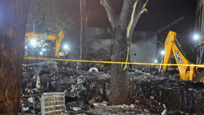 A view of the wreckage at the BJ Medical College site where an Air India plane crashed and erupted into a fireball Thursday | Praveen Jain | ThePrint