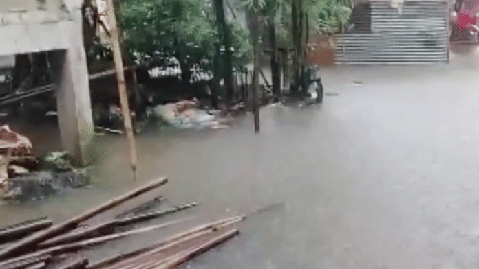 Waterlogging in several parts of the Sribhumi city following heavy rainfall on 1 June 2025. | Screengrab | ANI