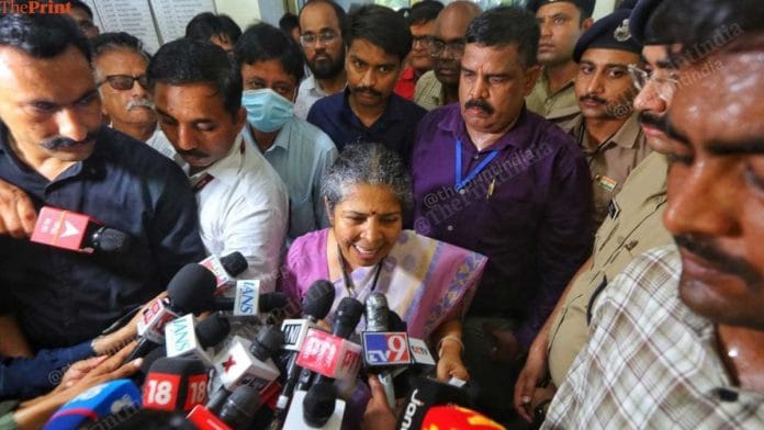 Minakshi Parikh, dean of B.J. Medical College speaks to media, in Ahmedabad, Saturday. | Praveen Jain | ThePrint