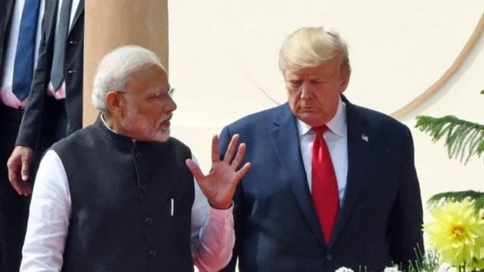 Representational image of Prime Minister in a conversation with US President Donald Trump | Photo: ANI/R Reveendran