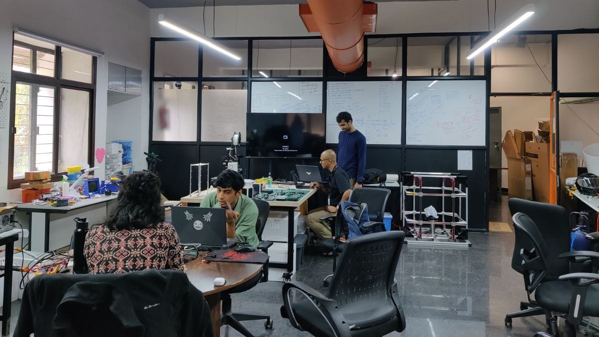 The one-room office at IIIT Hyderabad reflects the startup's egalitarian values