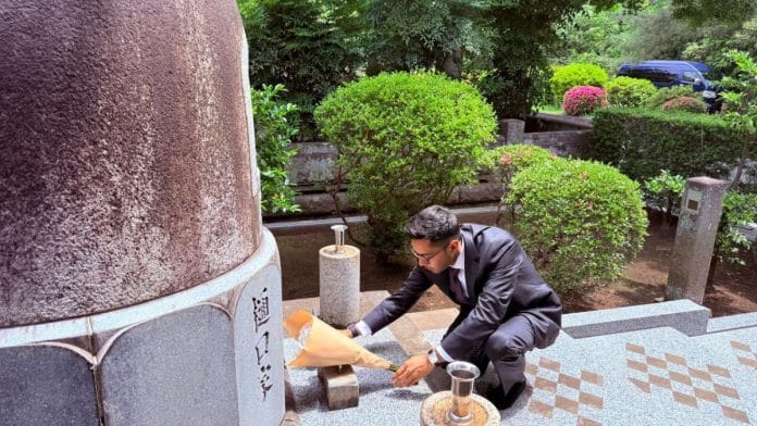 Abhishek Banerjee pays tribute to freedom fighter Rash Behari Bose at his memorial in Tokyo’s Tama Cemetery | Photo via X/@abhishekaitc