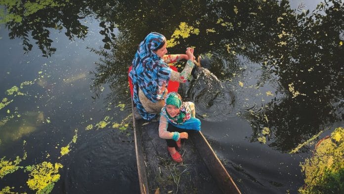 A woman rows her shikara through the backwaters of Dal Lake. | Ashish Sharma
