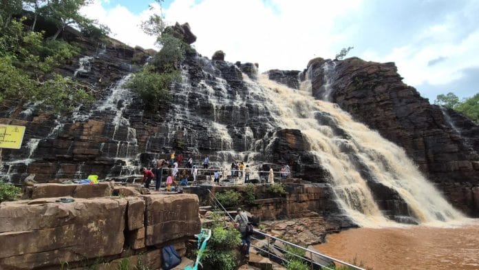 Tourists at Tirathgarh waterfalls | Shubhangi Misra | ThePrint