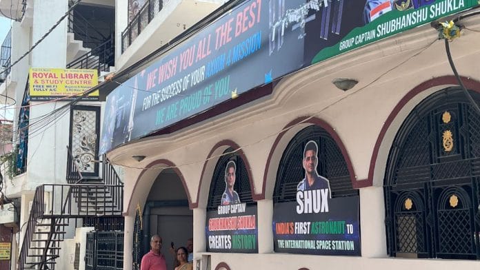 Shubhanshu Shukla's parents at the entrance of their home in Lucknow | Nootan Sharma | ThePrint.