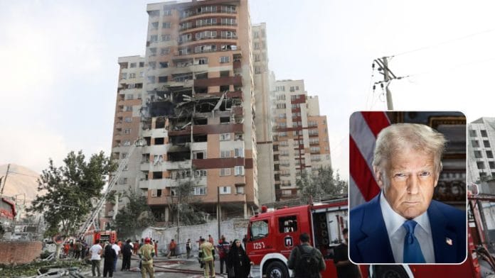 Firefighters work at the scene of a damaged building in the aftermath of Israeli strikes, in Tehran, and US President Donald Trump | Reuters