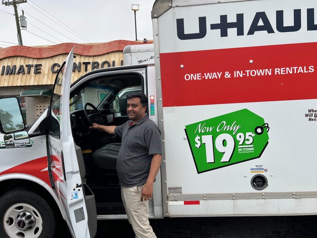 Gola with the rental truck