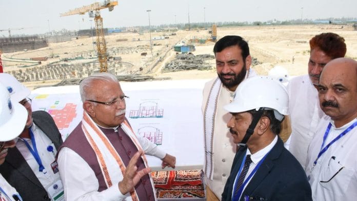 Union Power Minister Manohar Lal Khattar with Haryana Chief Minister Nayab Singh Saini during an inspection of the Gorakhpur nuclear power plant project site in Fatehabad district Saturday | X: @officeofmlk