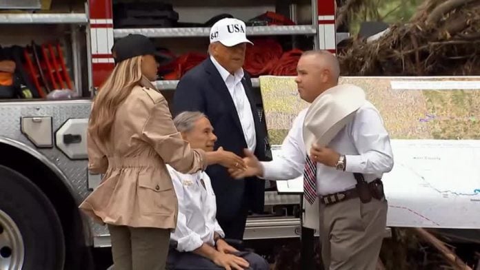 Trump visits Texas flood zone, defends government's disaster response