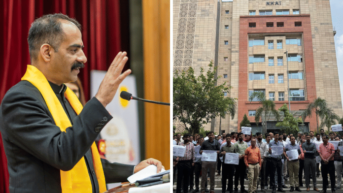 Minister Anirudh Singh | NHAI & Central Engineering Service (Roads) officials protest at NHAI headquarters in Delhi | Facebook/Anirudh Singh and X/@NHAIENGINEERS