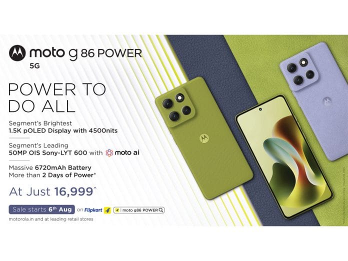 Motorola Launches moto g86 Power with Segment-Best 1.5K pOLED, 50MP OIS Camera, Dimensity 7400, 6720mAh Battery at Rs. 16,999