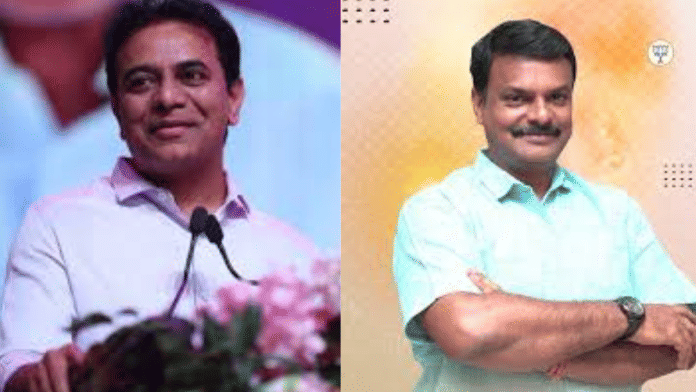 Andhra Pradesh BJP Chief PVN Madhav and BRS Working President KT Rama Rao. Photo | Facebook