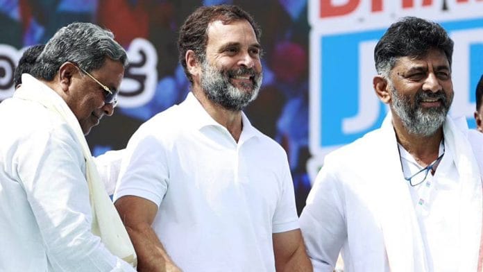 Senior Congress leader Rahul Gandhi (centre) with Karnataka CM Siddaramaiah (left) and deputy CM D.K. Shivakumar, who was once active in student politics | Photo: ANI