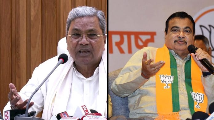 File photos of Karnataka CM Siddaramaiah (L) and Union minister Nitin Gadkari | ANI