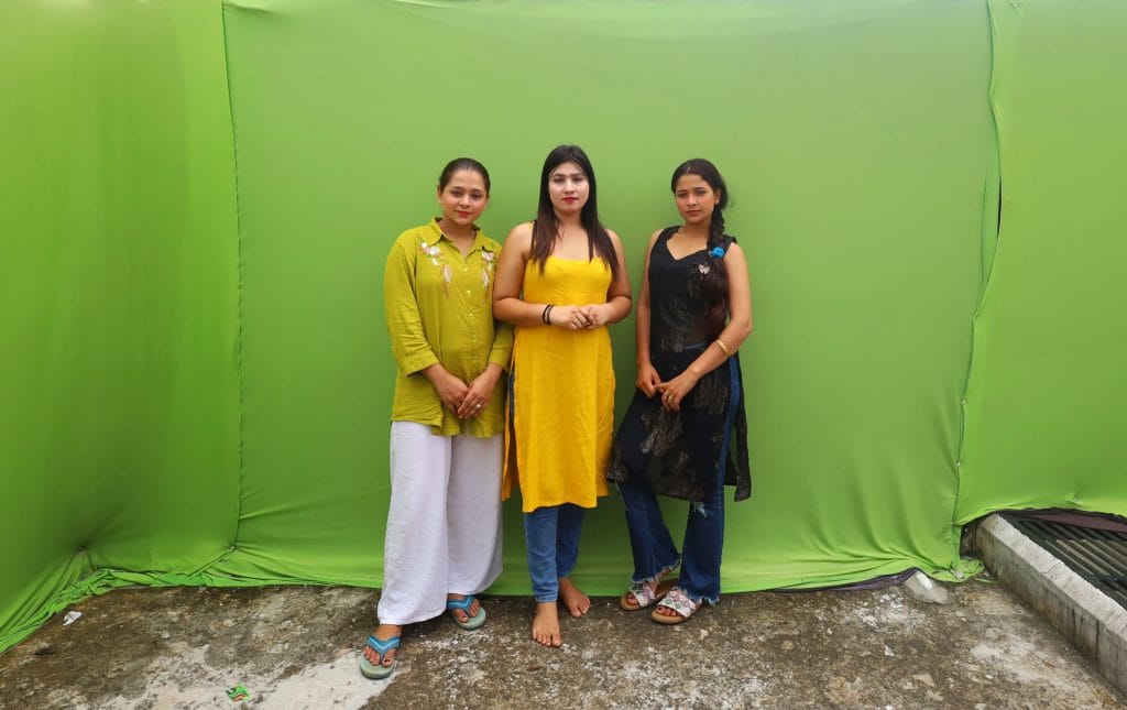 Meharulnisha, Hina and Mehak posing against the green screen at the studio | Manisha Mondal | ThePrint
