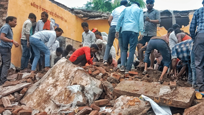 Locals during the rescue work after a government school building collapsed, in Jhalawar district, Rajasthan, Friday, 25 July, 2025 | PTI