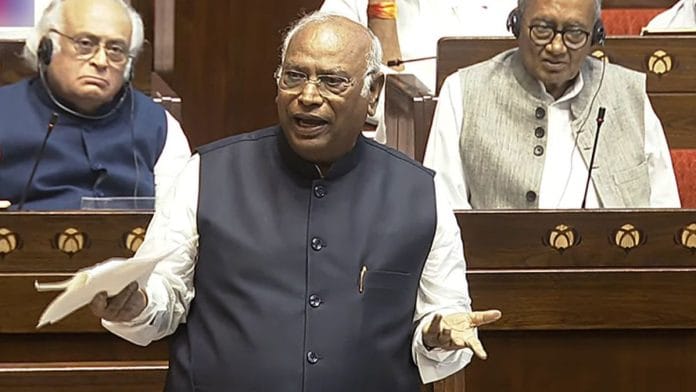 Leader of Opposition in Rajya Sabha Mallikarjun Kharge during the Operation Sindoor debate | ANI