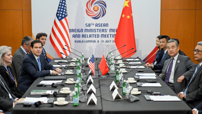 US Secretary of State Marco Rubio meets with China's Foreign Minister Wang Yi during the 58th ASEAN Foreign Ministers? meeting and related meetings at the Convention Centre in Kuala Lumpur on 11 July 2025. | Mandel Ngan | Pool via Reuters