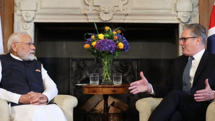 PM Narendra Modi with British counterpart Keir Starmer in London on 24 July, 2025 | X @PMOIndia