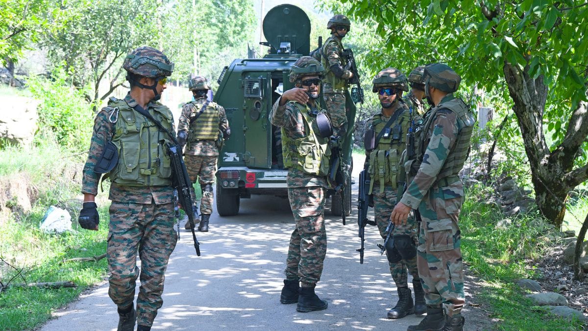Army personnel keep vigil near the encounter site at Lidwas Meadows following ‘Operation Mahadev’ in the upper reaches of Dachigam forest area in Srinagar, where the three terrorists were killed | ANI