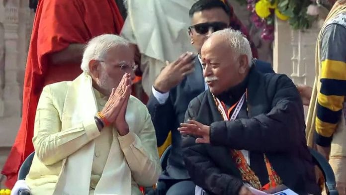 Prime Minister Narendra Modi (left) with RSS chief Mohan Bhagwat | Photo: ANI