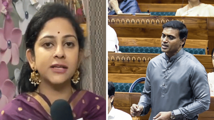 BJP spokesperson Sadineni Yamini Sharma (L) and YSRCP MP Midhun Reddy (R) | ANI