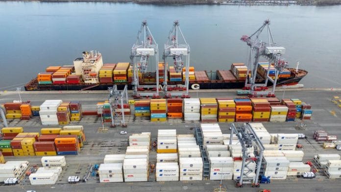 A drone view shows shipping containers at the Port of Montreal in Montreal, Quebec, Canada on 14 April 2025. | Carlos Osorio | Reuters