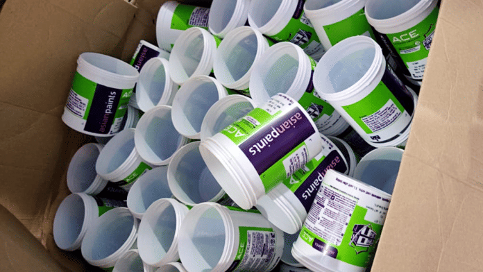 Representative image. Empty buckets of fake Asian Paints recovered by police. SC was hearing a plea by the company | ANI file