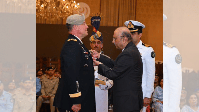 Pakistan President Asif Zardari presents Nishan-e-Imtiaz to US CENTCOM Chief General Michael Kurilla | X/@clashreport