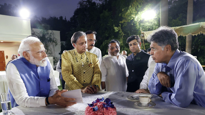 PM Modi with Shashi Tharoor, Manish Tewari & other leaders at reception hosted 10 June for members of Operation Sindoor global outreach delegation | ANI