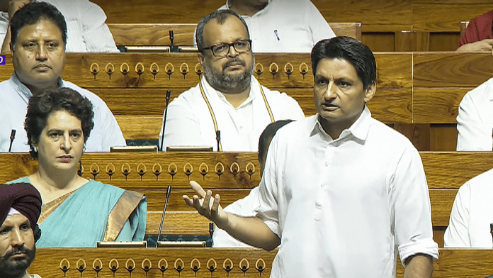 Congress MP Deepender Singh Hooda speaks during a debate in the Lok Sabha on the Pahalgam terror attack and Operation Sindoor, at the Monsoon session of Parliament, in New Delhi on Monday | Sansad TV via PTI