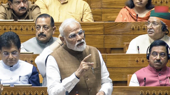 Prime Minister Modi speaks during the discussion on Operation Sindoor in Lok Sabha | Sansad TV/ANI video grab