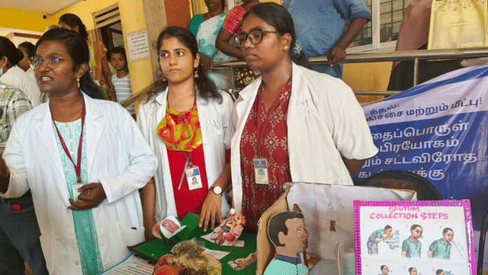 Representational image. Doctors demonstrating sputum sample collection steps outside a PHC | Sumi Sukanya Dutta | ThePrint